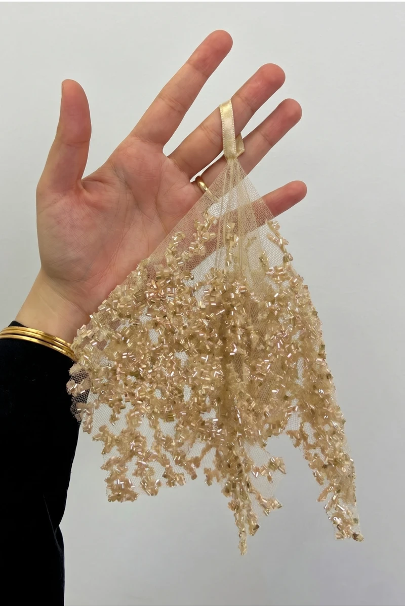 Gold Gelin Damat Mendili, Kristal Cam Boncuk, Kına Halay Düğün Nedime Sünnet Söz Nişan Bride Parti, 1 Adet