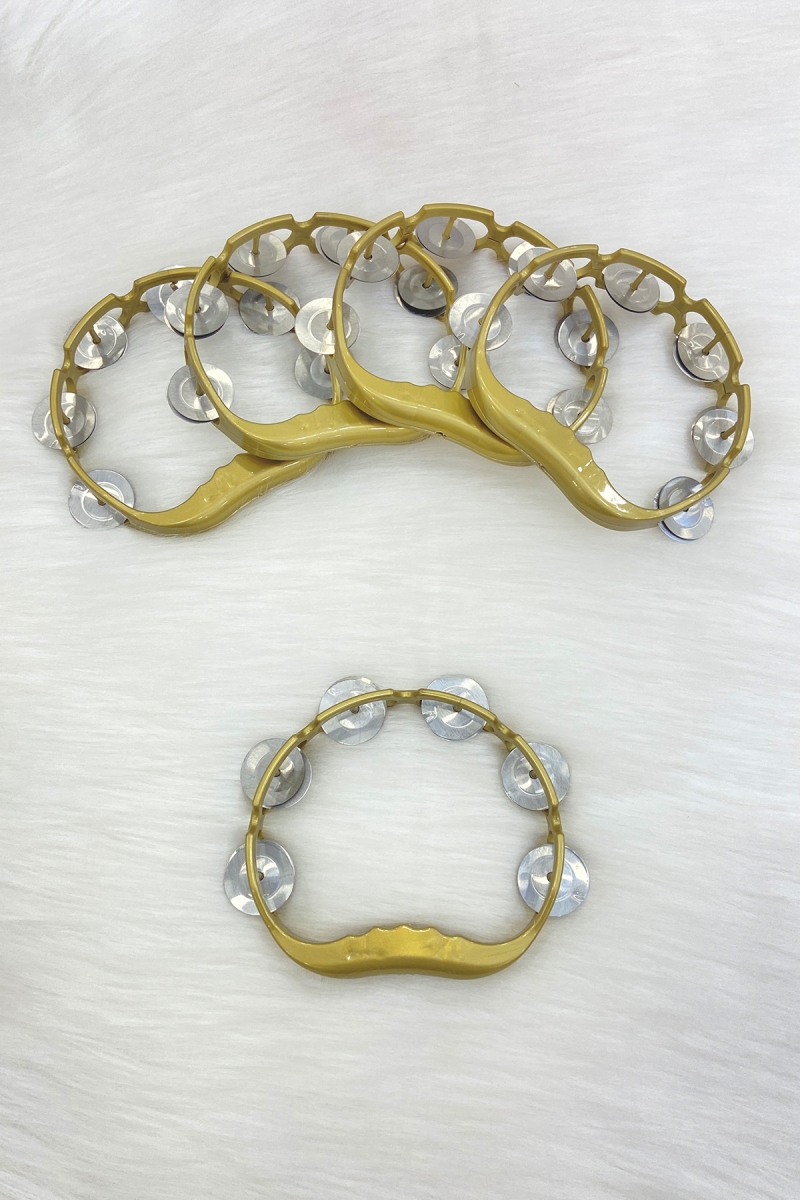 Gold Gelin Nedime Tefi Defi, Kına Gecesi Düğün Damat Sünnet Halay Metal Zilli Plastik Tef 10 Adet