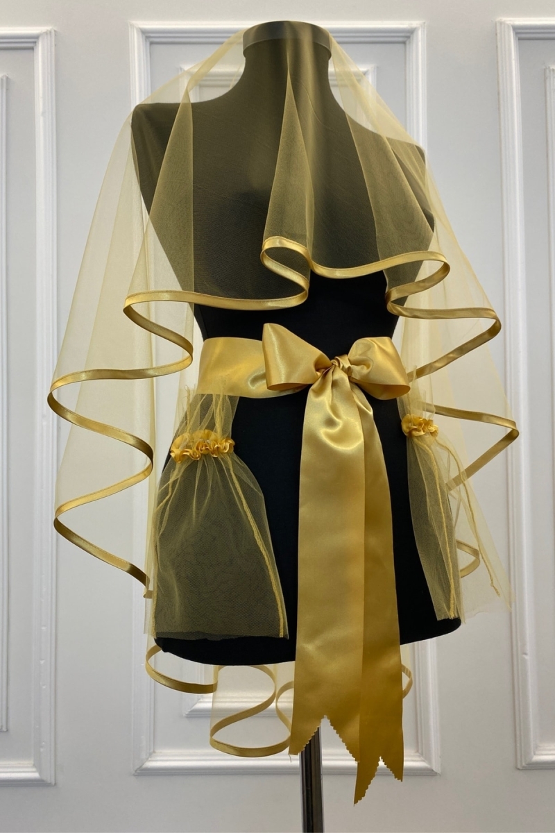 Gold Kına Duvağı, Gold Biyeli Gelin Duvak Seti