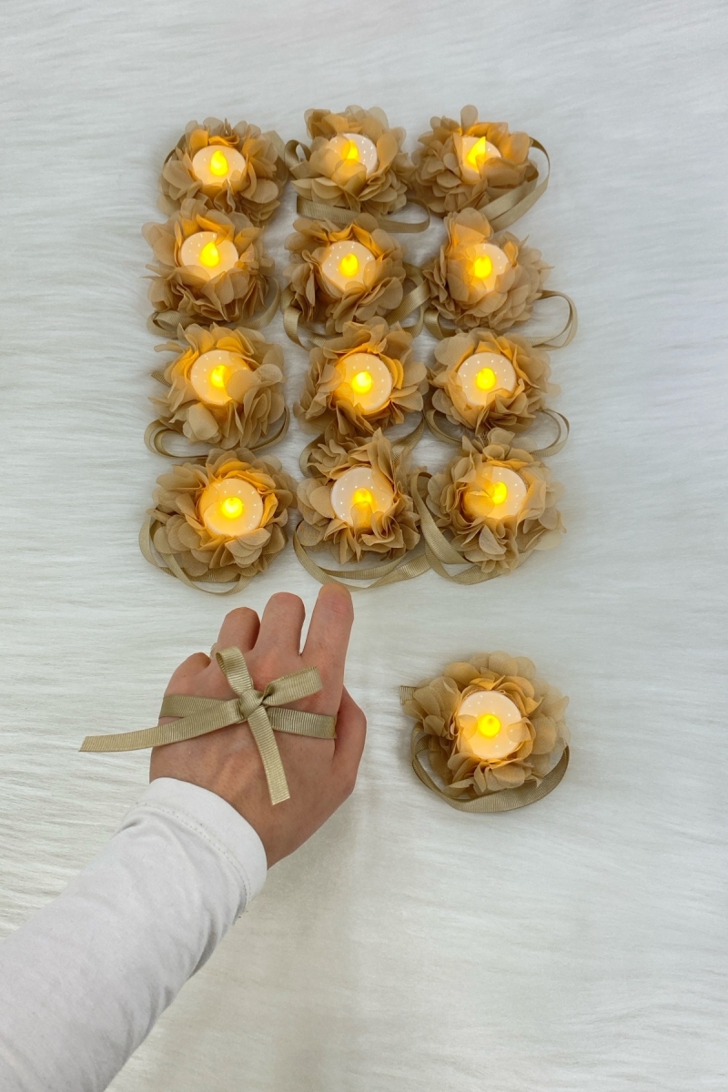 Gold Ledli Kına El Mumu, Düğün, Nedime, Bride, Sünnet, Led Işıklı, Tealight Mum Pilli 12 Adet