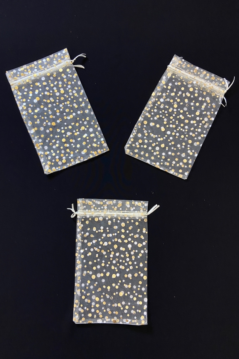 Gold Puantiye Tül Kese 50 Adet Ölçü 15x24cm Hediye Gelin Düğün Bohça Çeyiz Havlu Yasin Yazma Mevlüt