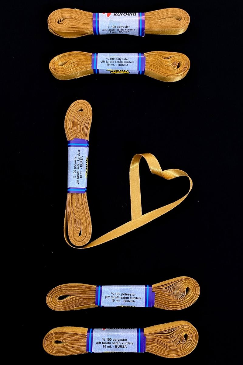 Gold Saten Kurdele 1 Cm 10 Metre, Bohça Çeyiz Özel Gün Hediye Süsleme Kurdelesi