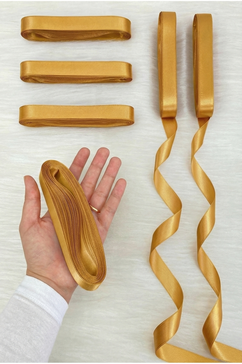 Gold Saten Kurdele 2 Cm 10 Mt, Bohça Çeyiz Nikah Kına Sünnet Söz Doğum Günü Parti Hediye Süsleme