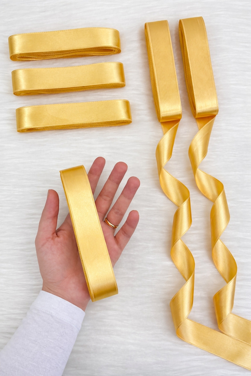 Gold Saten Kurdele 3 Cm 10 Mt, Bohça Çeyiz Nikah Kına Sünnet Söz Doğum Günü Parti Hediye Süsleme