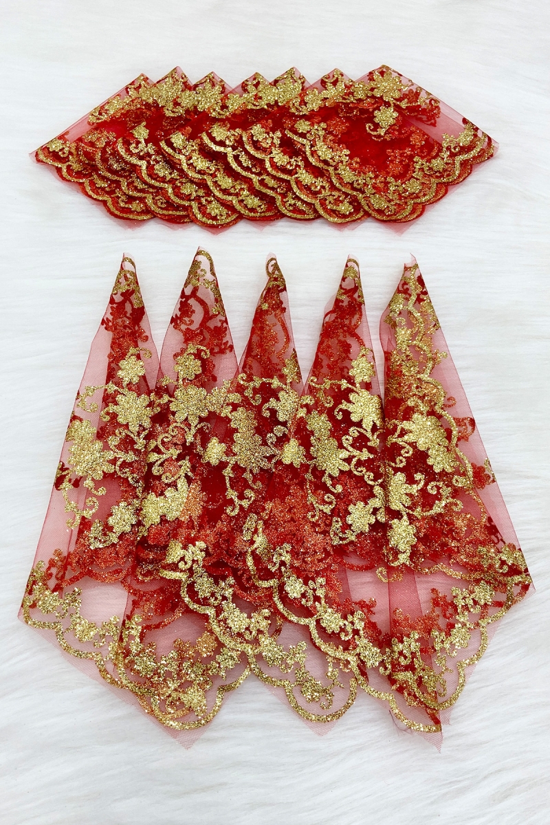 Gold Simli Gelin Damat Halay Mendili, Kırmızı 10lu, Düğün Kına Sünnet Söz Nedime Nişan Bride Hediye