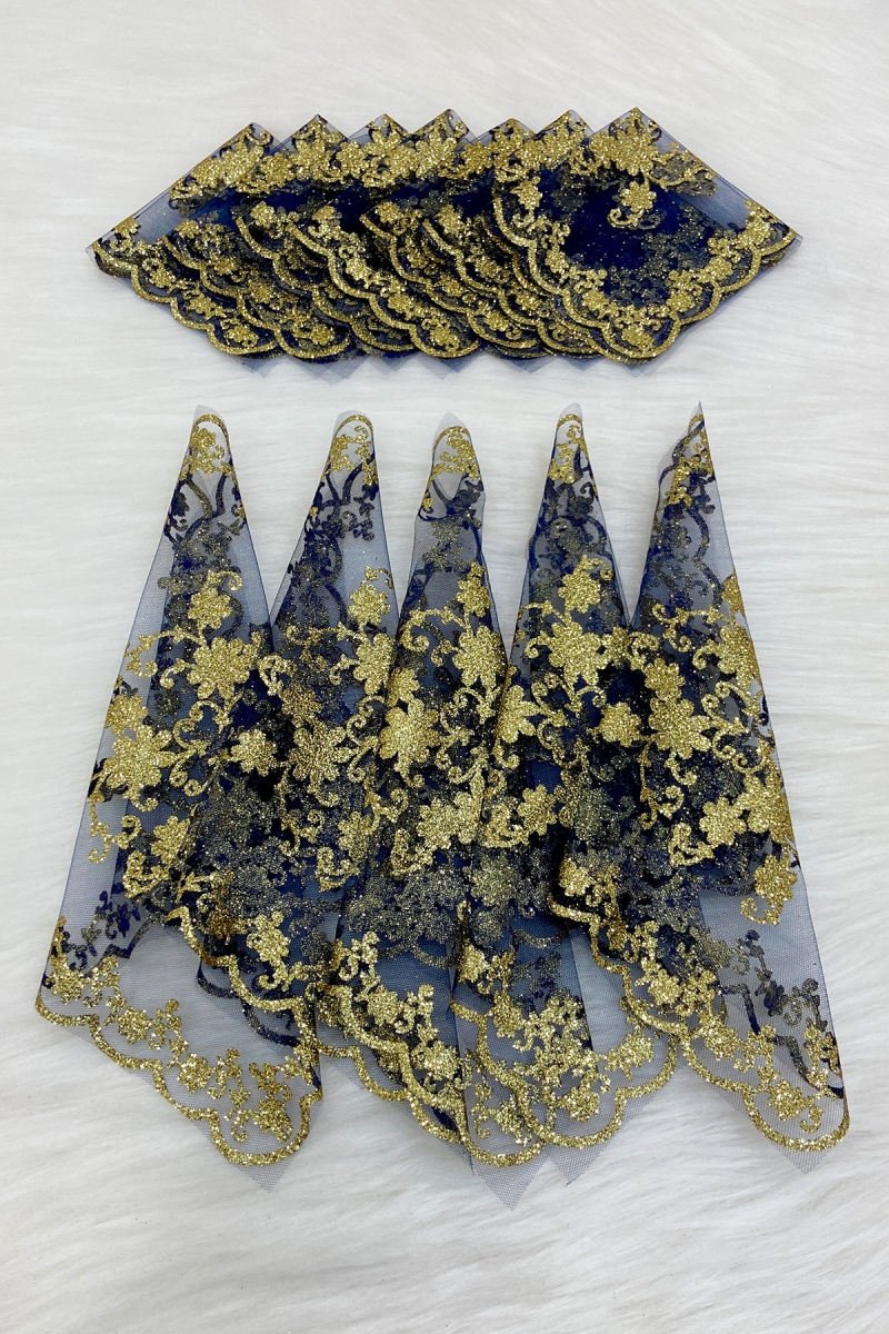 Gold Simli Gelin Damat Halay Mendili, Lacivert 10lu, Düğün Kına Sünnet Söz Nedime Nişan Bride Hediye