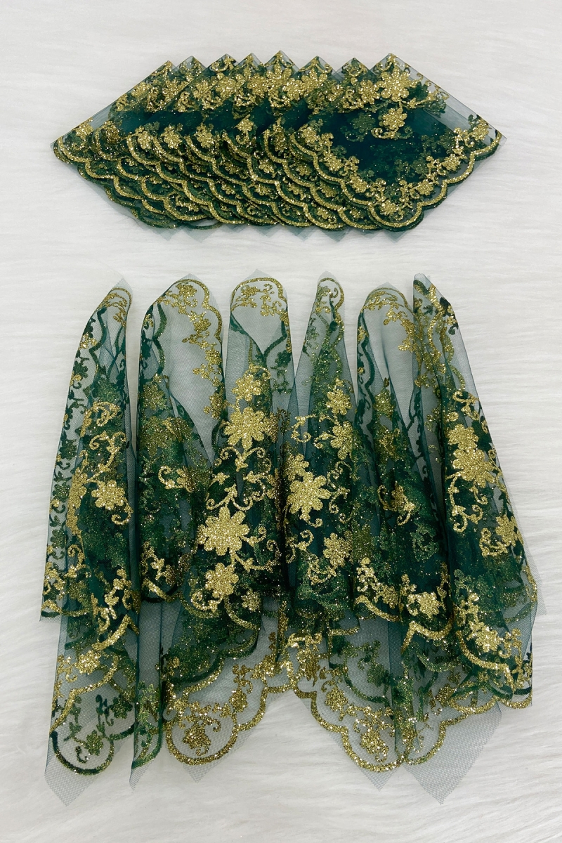 Gold Simli Gelin Damat Halay Mendili, Yeşil 5 Adet, Düğün Kına Sünnet Söz Nedime Nişan Bride Hediye