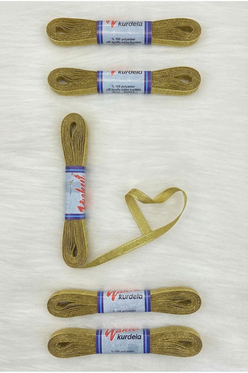 Gold Simli Kurdele 1 Cm 10 Metre, Bohça Çeyiz Bride Nişan Doğum Günü Pasta Hediye Süsleme Kurdelesi