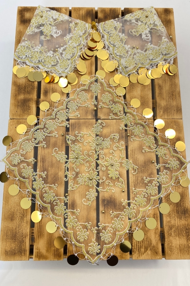 Gold Simli Pullu Incili Halay Mendili, Gelin Mendili, Hediyelik Mendil 5 Adet