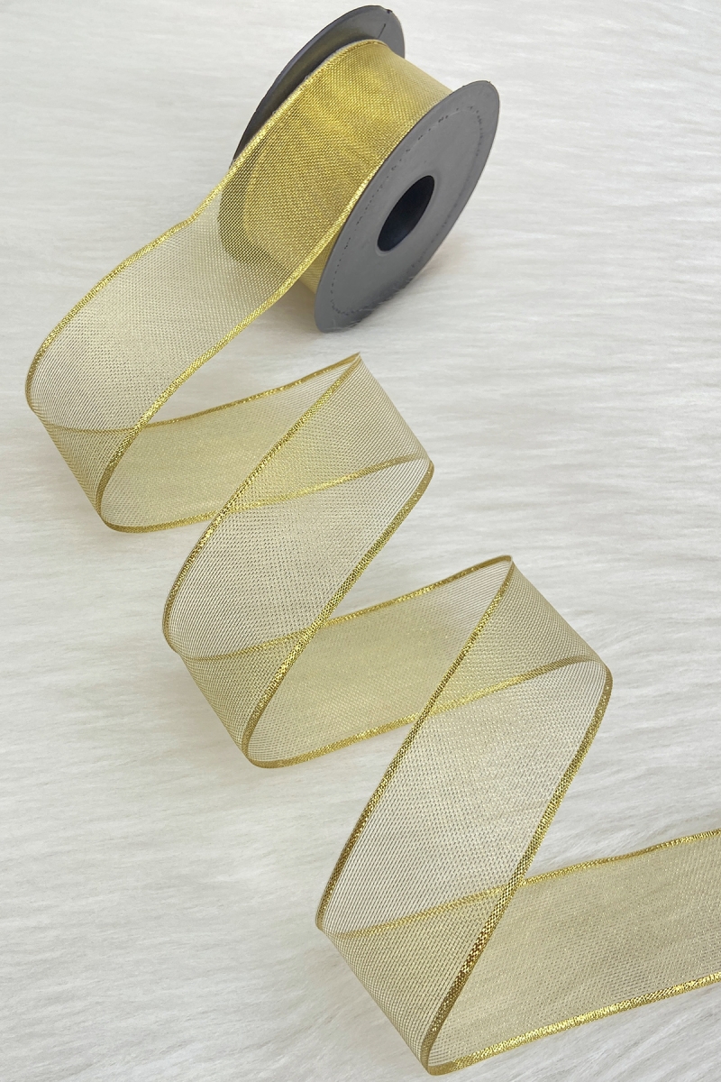 Gold Simli Şifon Kurdele 4 cm 20 mt, Gelin, Damat, Bohça, Nişan, Çeyiz, Özel Gün, Hediye, Süsleme