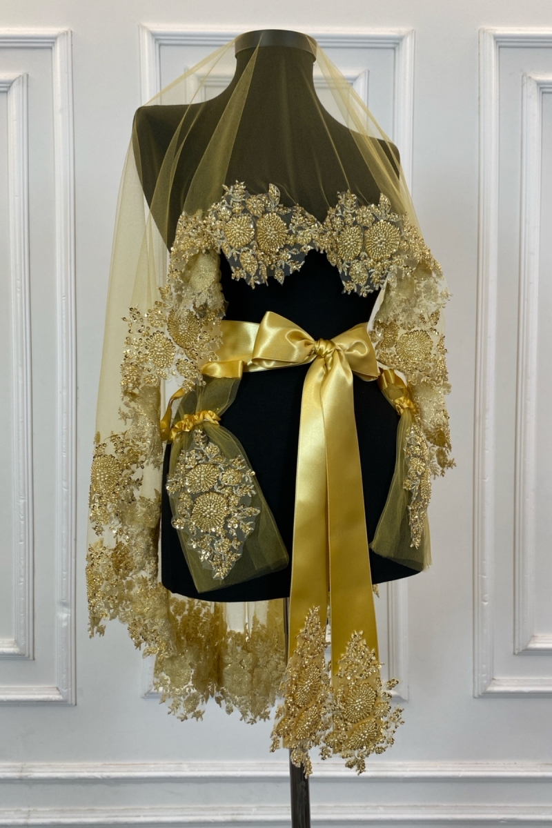 Gold Vip Gelin Duvak Seti, Kına Duvağı Örtüsü Seti