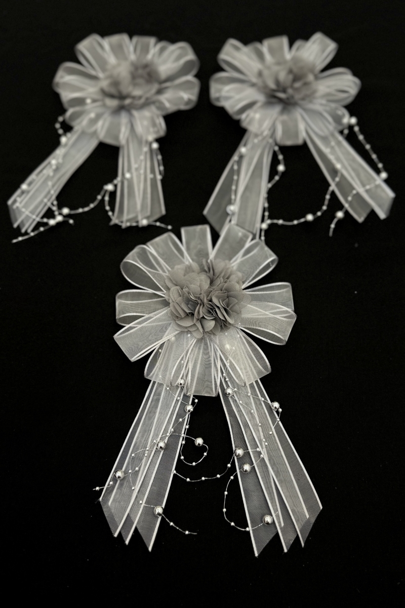 Gri Bohça Süsü, Gelin Damat Çeyiz Düğün Nişan Konvoy Gelin Arabası Sünnet Kına Süsü 5 Adet