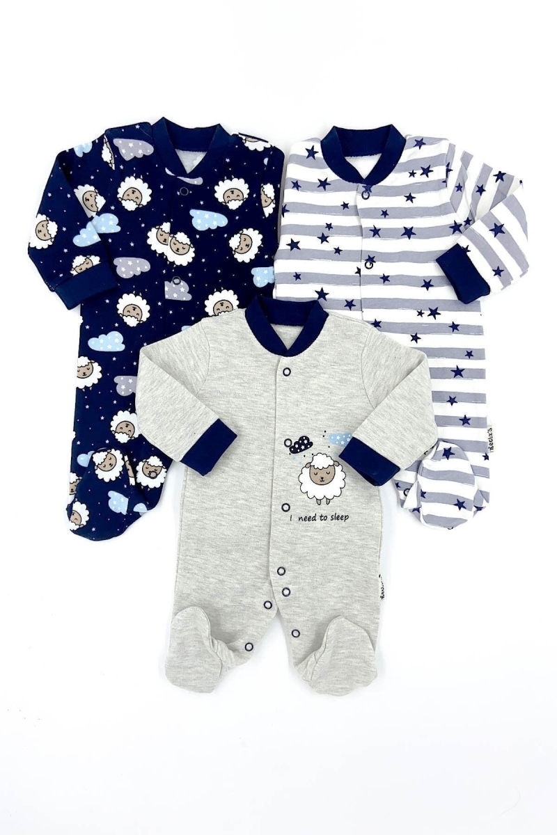 Gri Bulutlu Kuzulu 3 Lü Zıbın Set