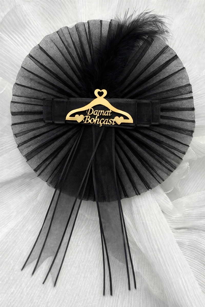 Siyah Damat Bohçası Süsü, 5 Adet Pleksili, Gelin Çeyiz Düğün Nişan Hediye Konvoy Valiz Bavul Kına