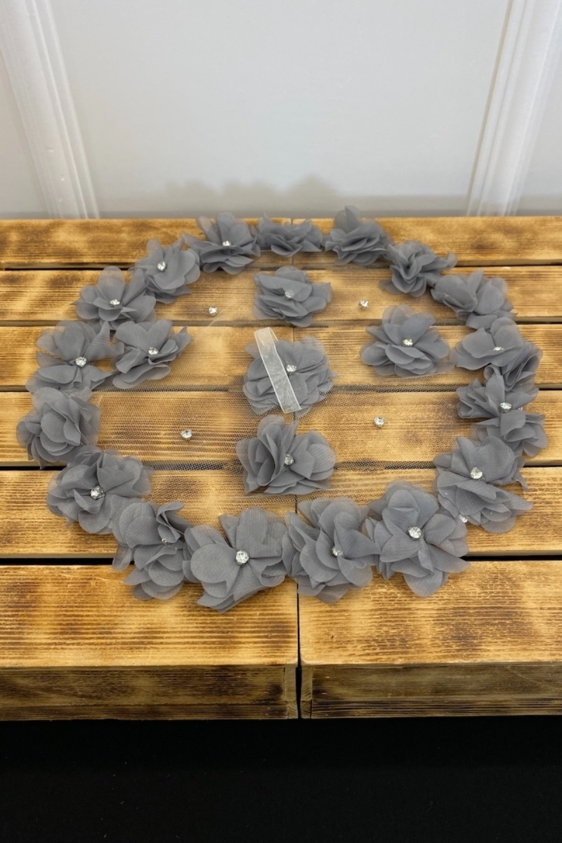 Gri Gelin Damat Mendili, Üç Boyutlu Lazer Çiçek Ve Parlak Taşlı, Düğün Kına Sünnet Söz Nişan Halay