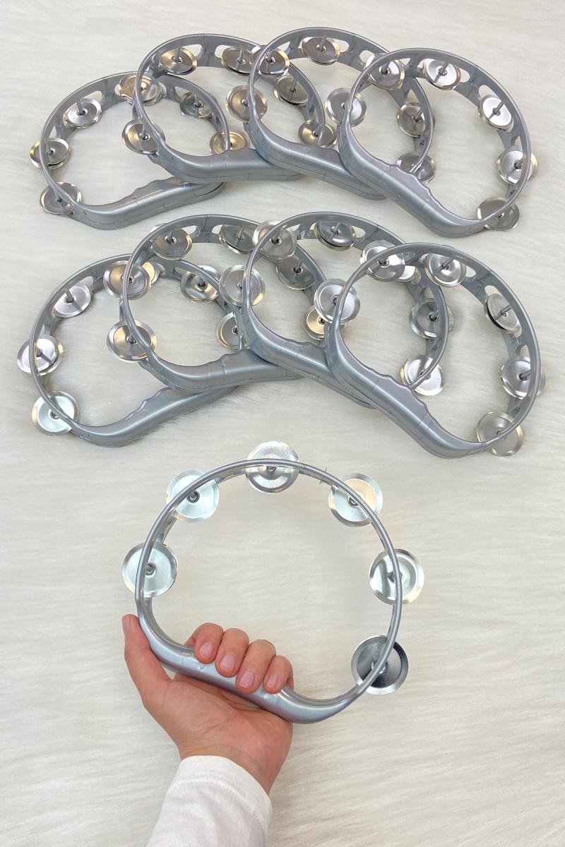 Gri Gelin Nedime Tefi Defi, Kına Gecesi Düğün Damat Sünnet Halay Metal Zilli Plastik Tef 5 Adet