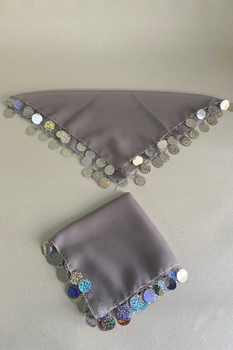 Gri Gümüş Lüks Şifon Halay Mendili 1 Adet