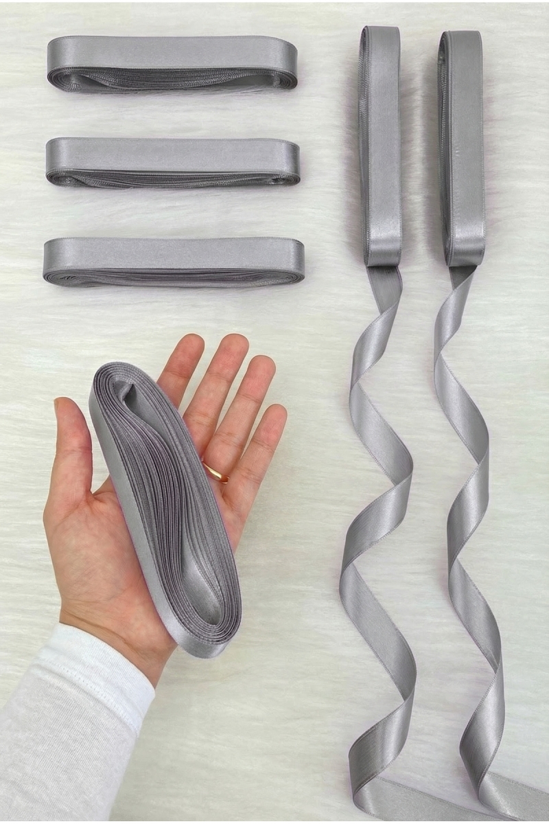 Gri Saten Kurdele 2 Cm 10 Metre, Bohça Çeyiz Nikah Kına Sünnet Söz Doğum Günü Parti Hediye Süsleme