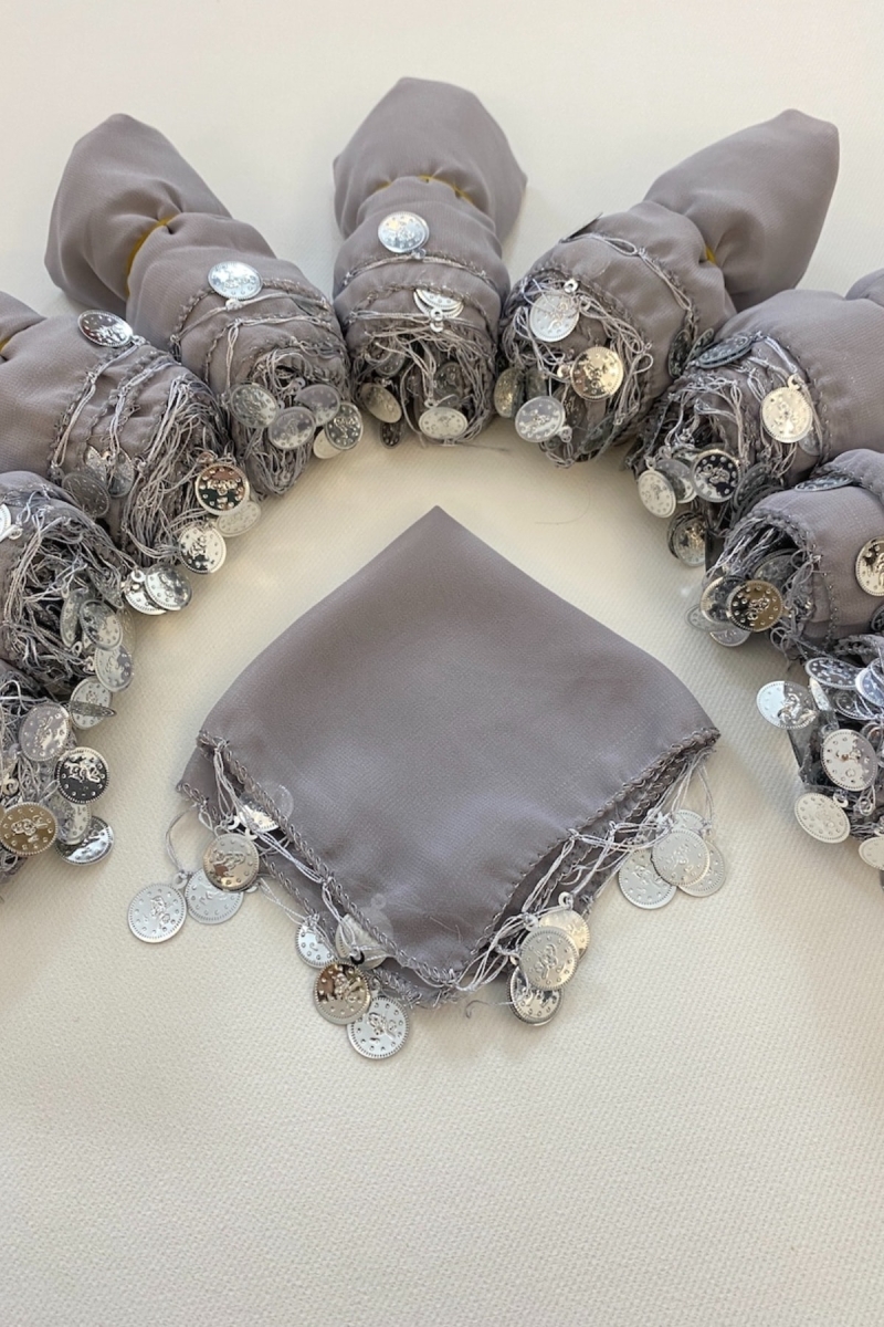 Gri Şifon Gelin Damat Halay Mendili, Hediye Mendil 10 Adet, Düğün Kına Sünnet Nişan Sünnet