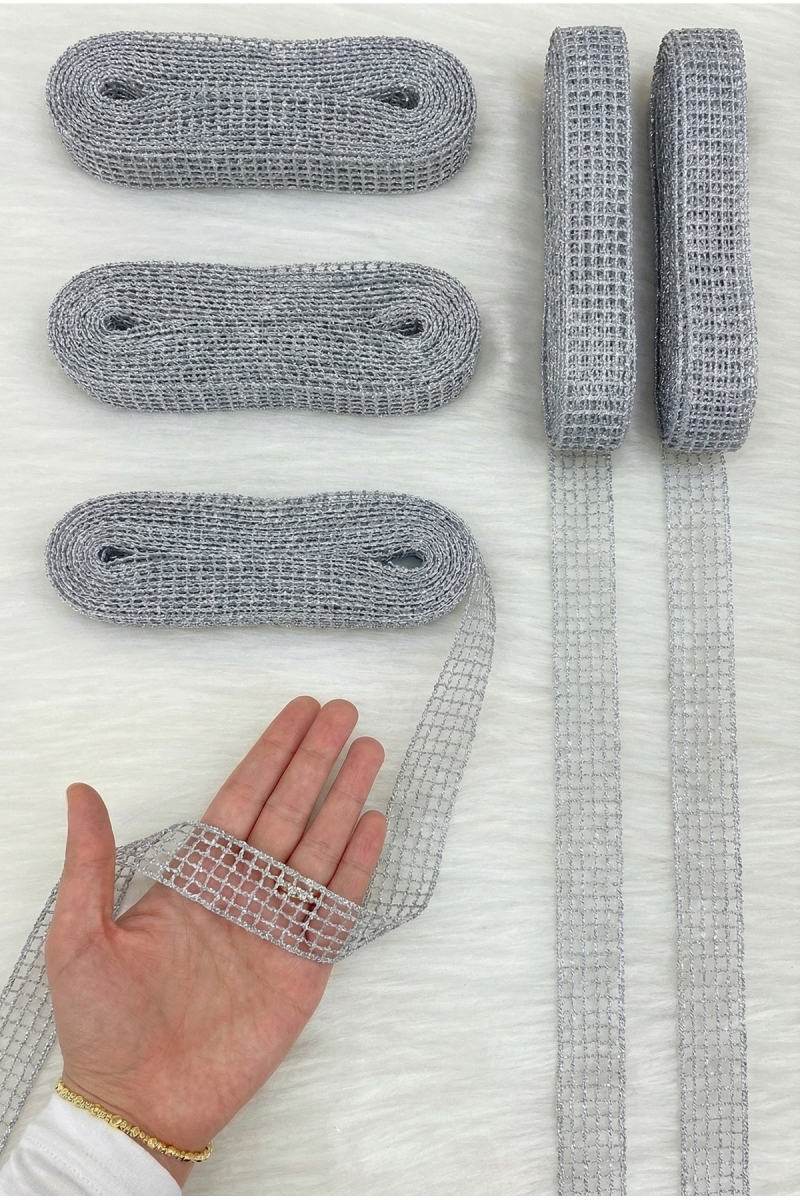 Gümüş File Kurdele 2,5cm 10mt, Gelin, Damat, Bohça, Çeyiz, Nişan, Söz, Nikah, Hediye, Parti, Süsleme