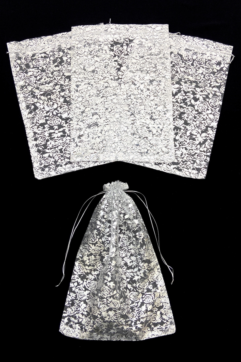 Gümüş Gül Desenli Havlu Terlik Seccade Bohça Çeyiz Hediye Kesesi 5 Adet Ölçü 28x40cm