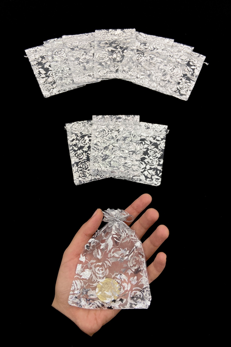 Gümüş Kına Çerez Nişan Hediye Kesesi 50 Adet Ölçü 9x12cm, Nikah Düğün Bride Doğum Mevlüt Sünnet