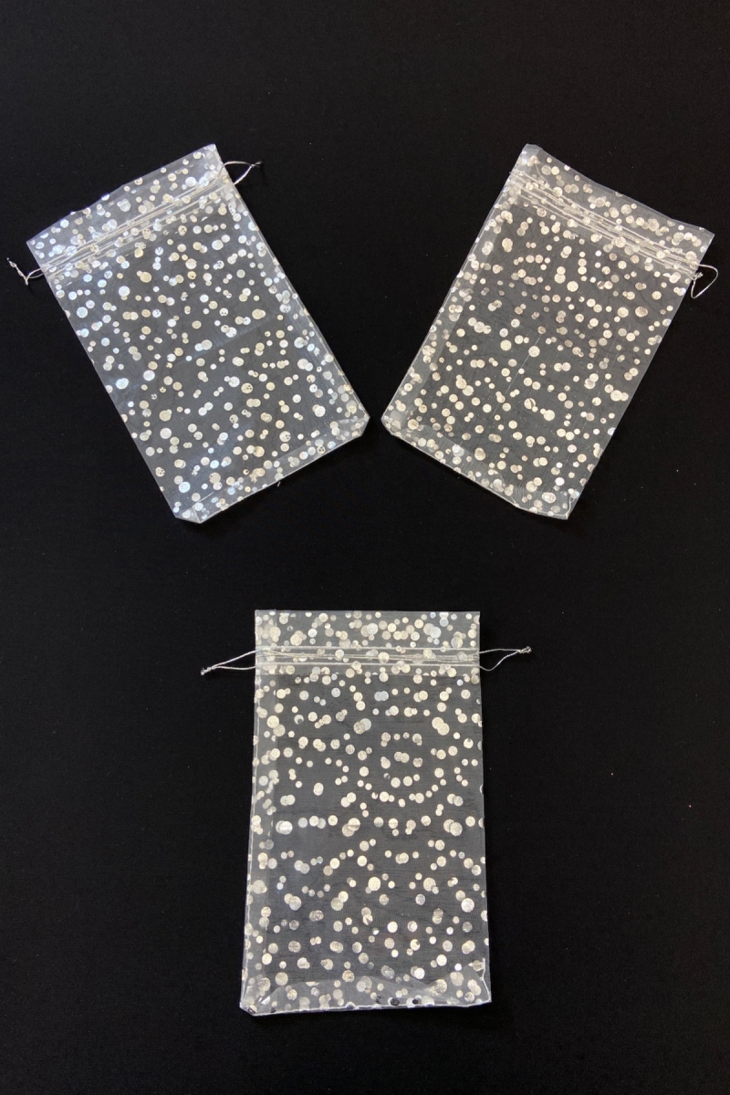 Gümüş Puantiye Tül Kese 50 Adet Ölçü 15x24cm Hediye Gelin Düğün Bohça Çeyiz Havlu Yasin Yazma Mevlüt