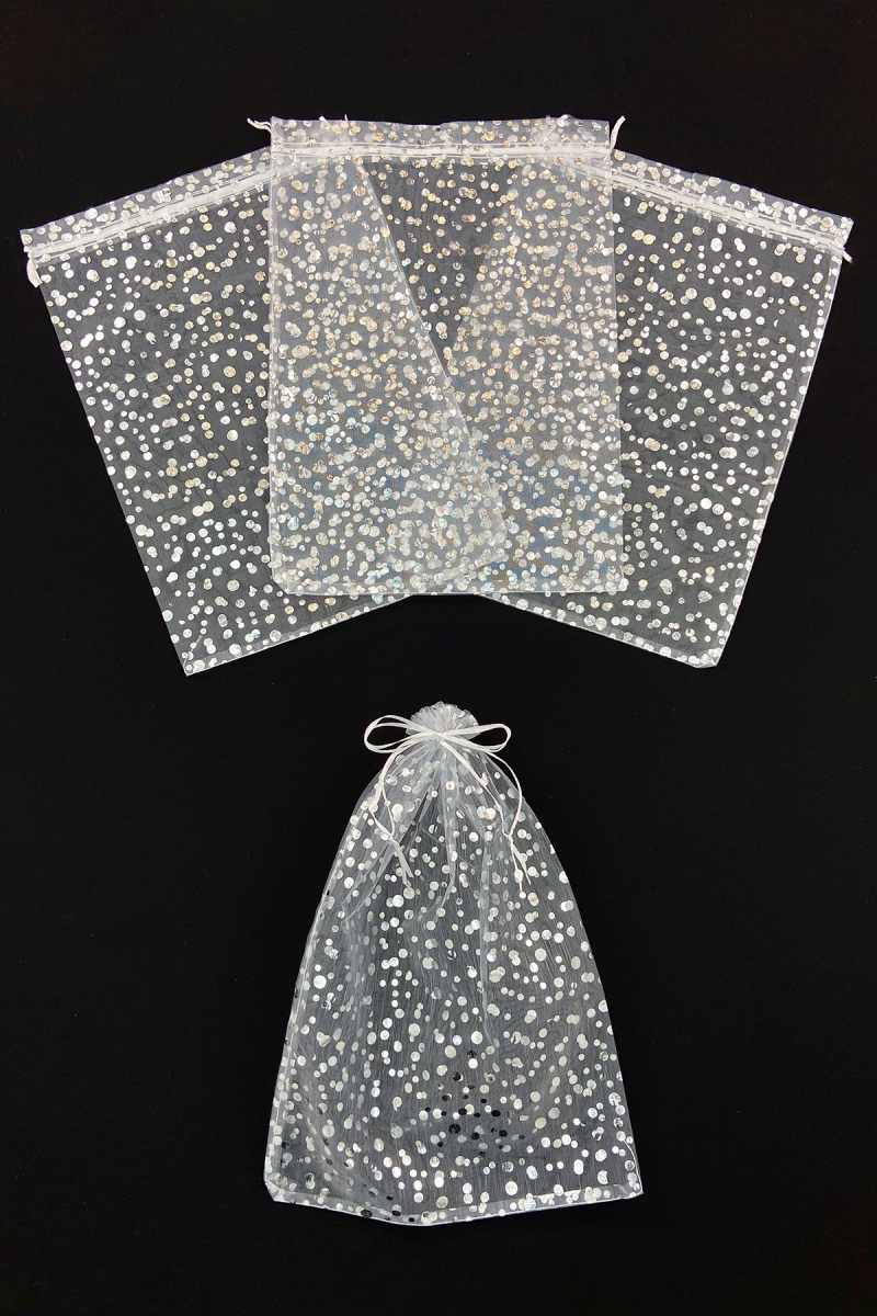 Gümüş Puantiye Tül Kese, 50 Adet Ölçü 24x34cm, Gelin Havlu Terlik Seccade Bohça Çeyiz Hediye Kesesi