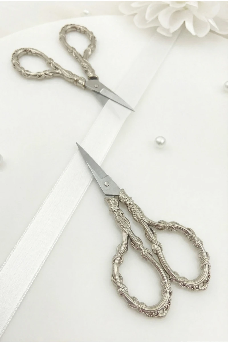 Gümüş Söz Nişan Makası, Kurdele Açılış Özel Gün Merasim Dikiş Nakış Makası Silver