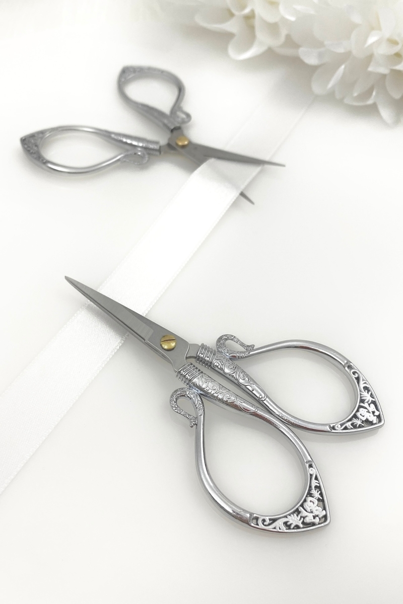 Gümüş Söz Nişan Makası, Kurdele Açılış Özel Gün Merasim Dikiş Nakış Makası Zarif Model Silver