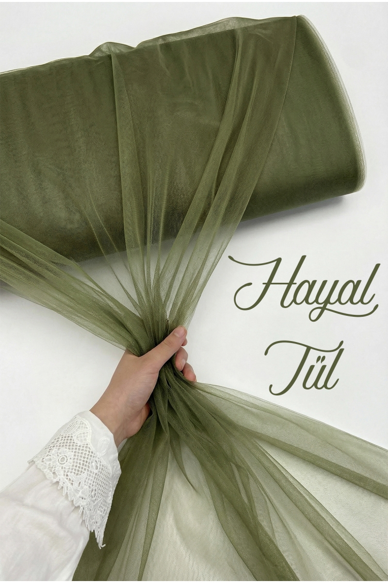 Haki Yeşil Hayal Tül, Nişan Çeyiz Bohça Kapı Doğum Günü Parti Süsleme, Gelin Abiye Türban 100x300cm