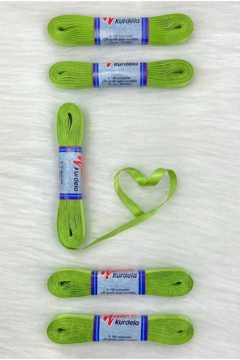 Fıstık Yeşili Saten Kurdele 1 Cm 10 Metre, Bohça Çeyiz Nikah Kına Sünnet Özel Gün Hediye Süsleme
