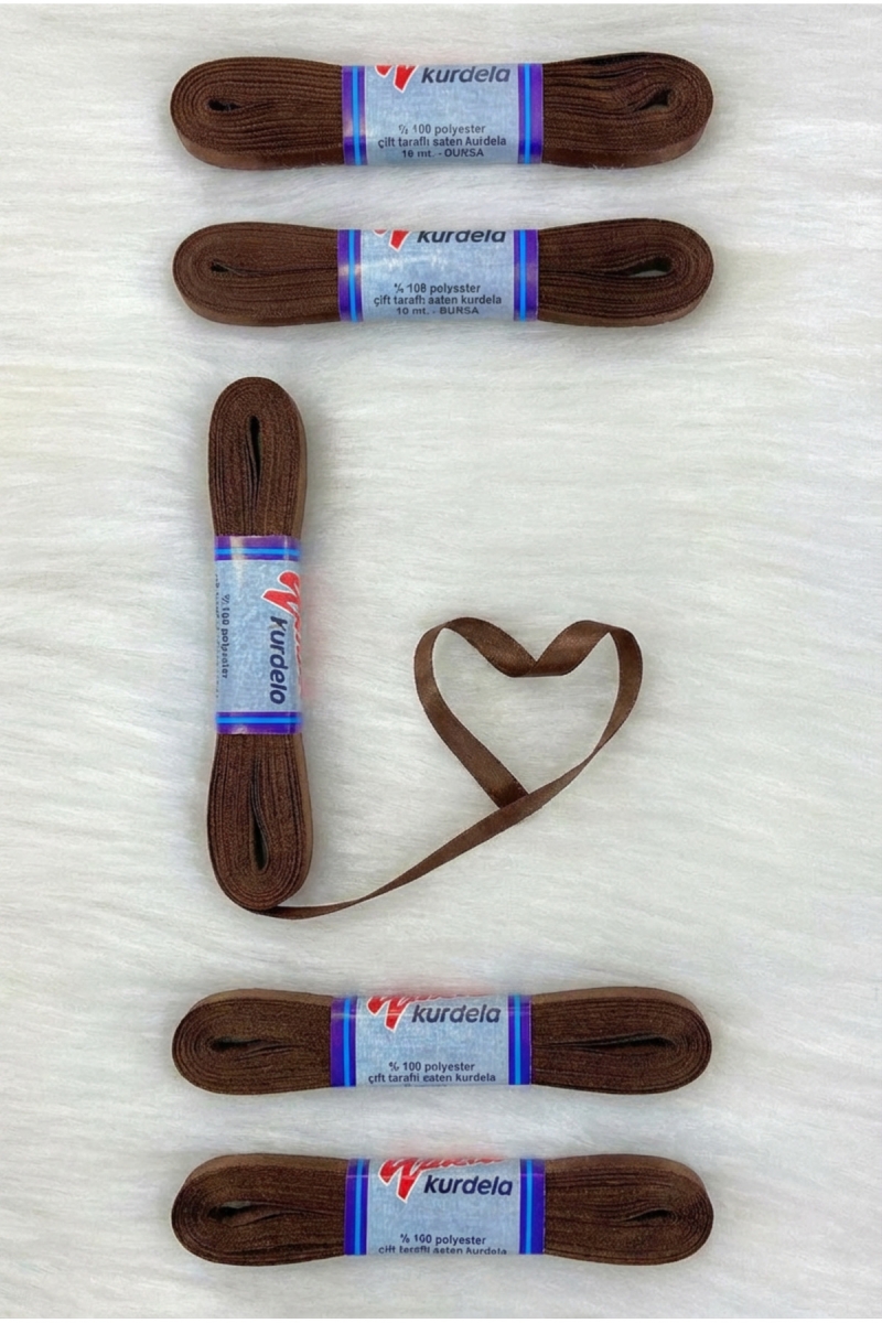 Kahverengi Saten Kurdele 1 Cm 10 Metre, Bohça Çeyiz Nikah Kına Sünnet Söz Özel Gün Hediye Süsleme