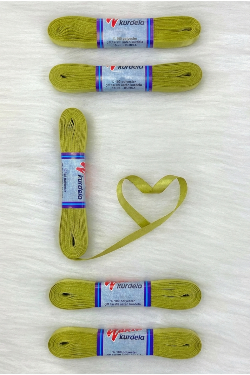 Zeytin Yeşili Saten Kurdele 1 Cm 10 Metre, Bohça Çeyiz Nikah Kına Sünnet Özel Gün Hediye Süsleme