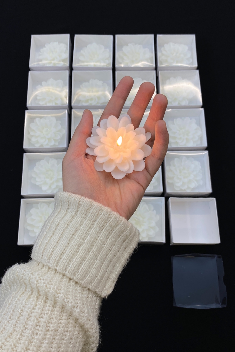 Hediyelik Lotus Mum, Düğün Nikah Nişan Söz Doğum Sünnet Kına Bride To Be Davet, Beyaz Kutulu 20 Adet