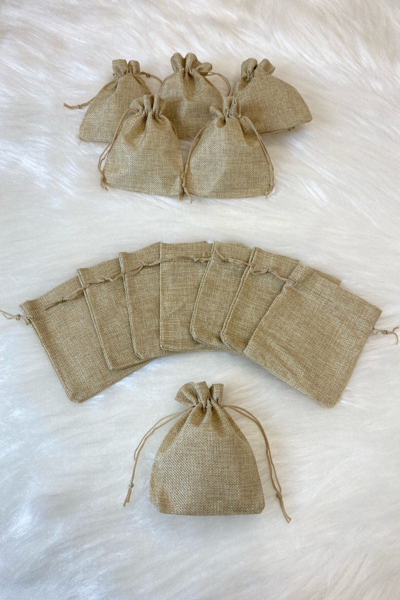 Jüt Hasır Çuval Kese, Kına Çerez Altın Takı Hediye Bohça Kesesi, 50 Adet Ölçü 12x15cm