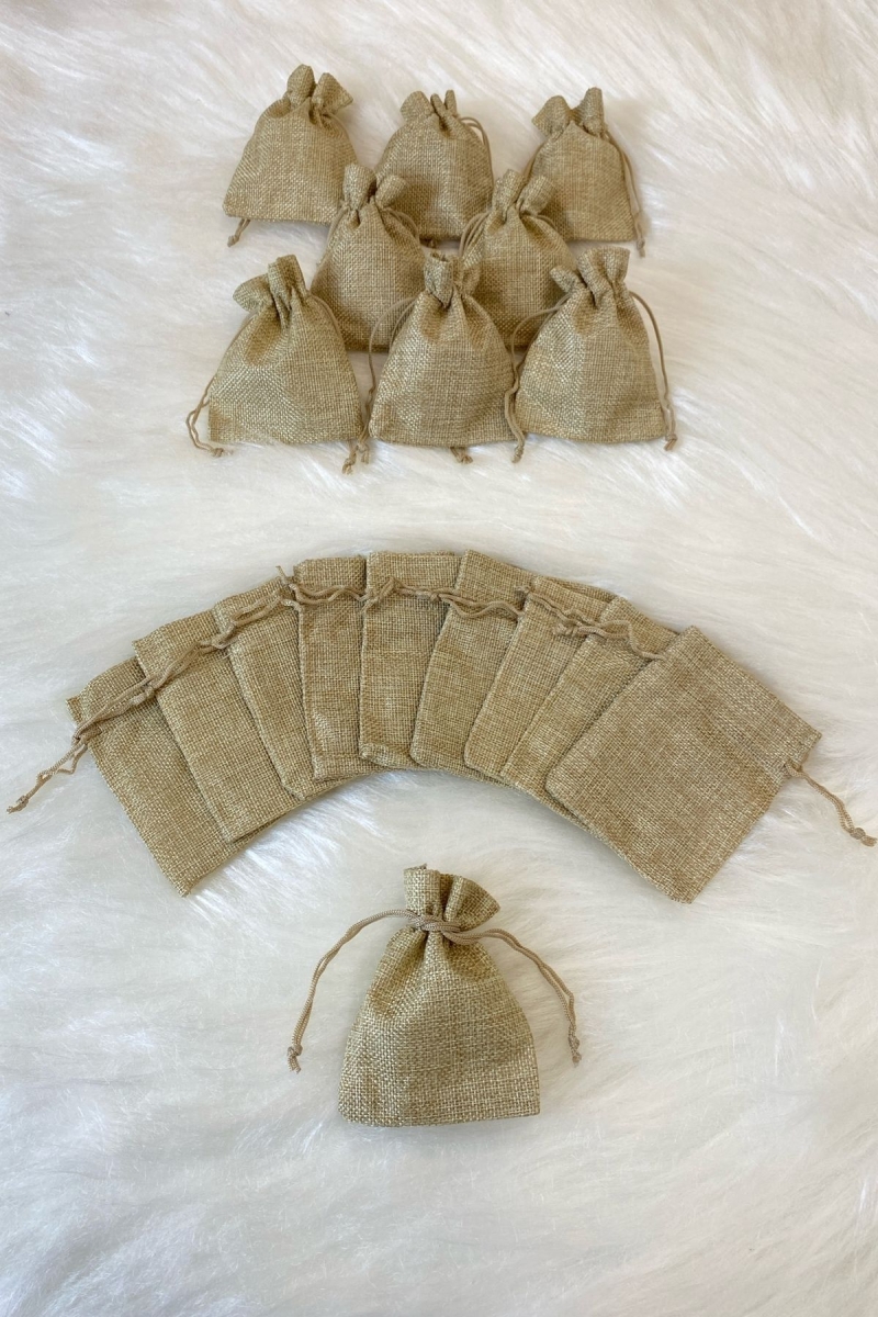 Jüt Hasır Çuval Kese, Kına Çerez Altın Takı Hediye Kesesi, 25 Adet Ölçü 9x12cm