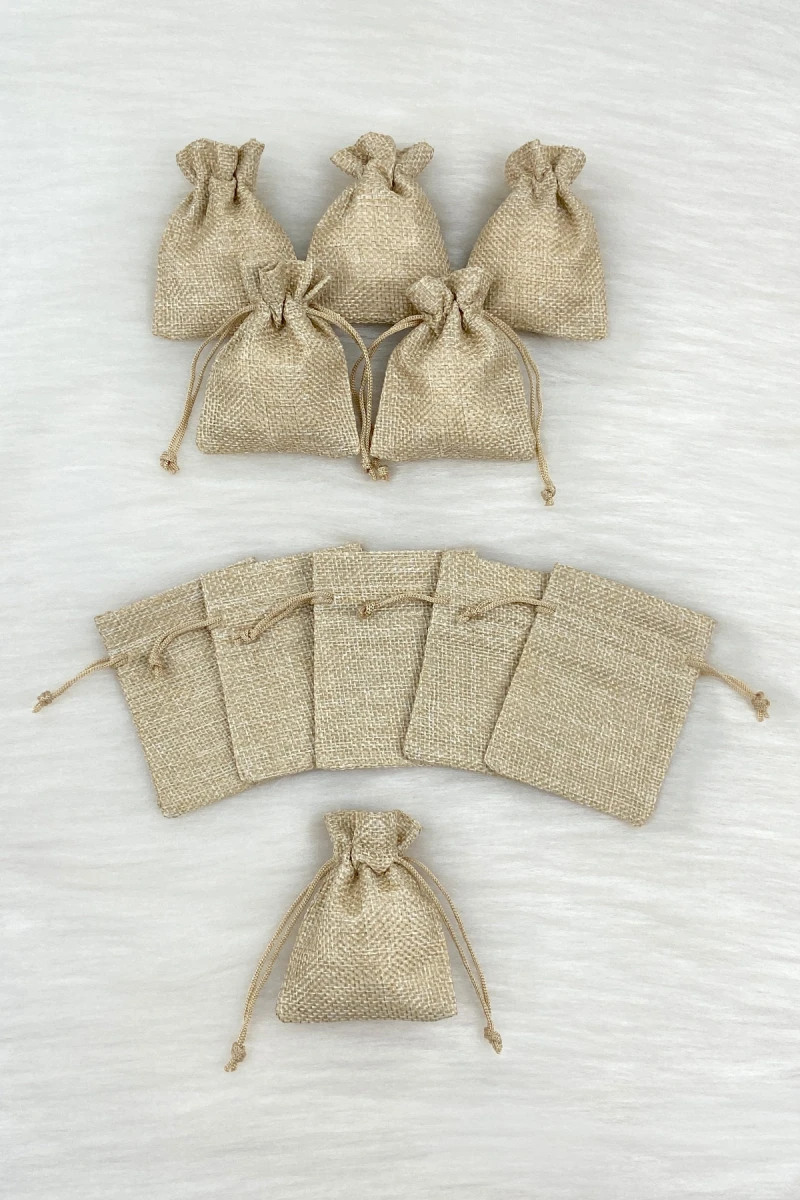 Jüt Hasır Çuval Kese, 50 Adet Ölçü 7X9cm, Büzgülü Kına Çerez Altın Takı Özel Gün Lavanta Hediye Sabun Mum Hobi Kesesi Kına Gecesi Düğün Nişan Söz Nika