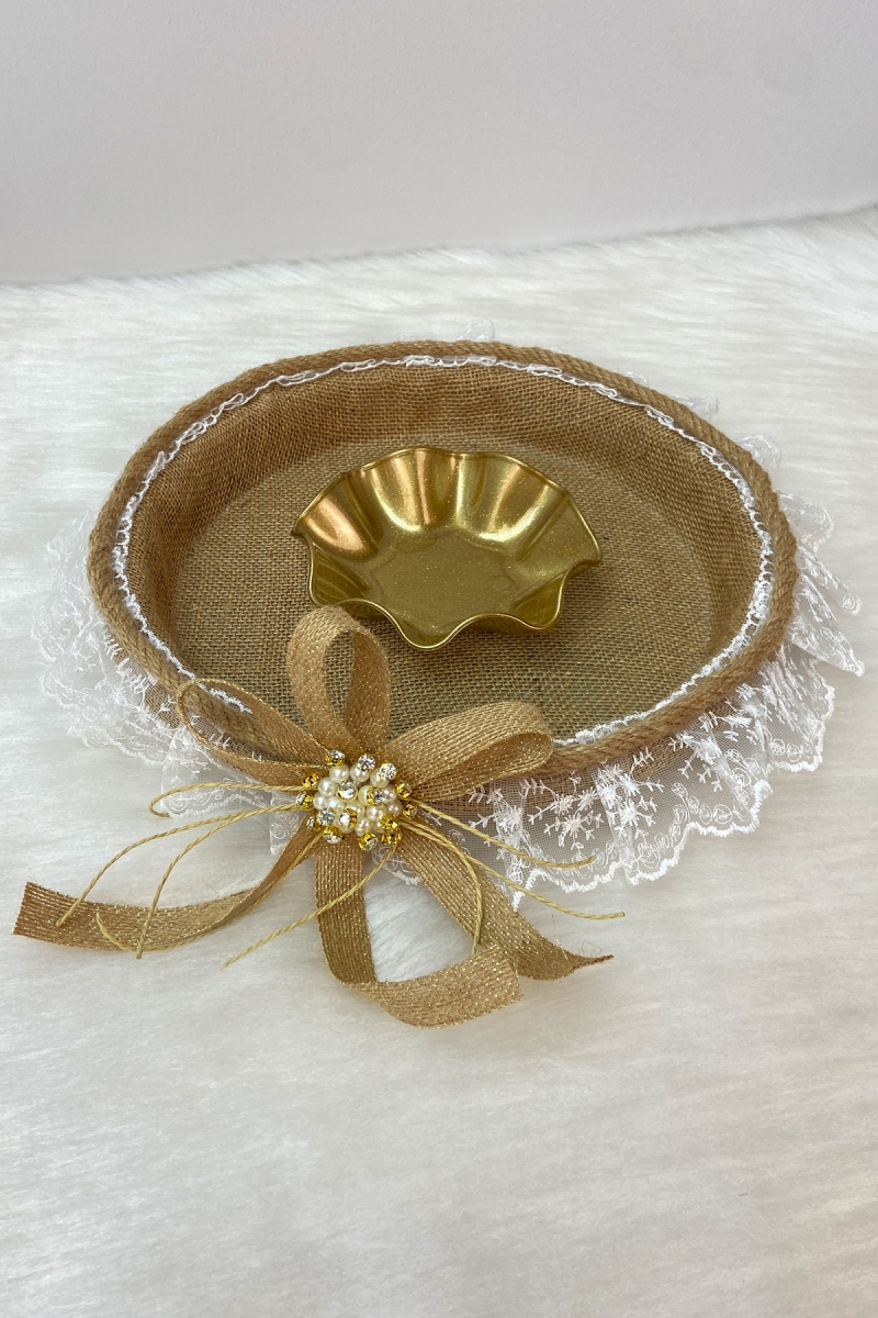 Jüt Kumaş Broşlu Model Kına Gecesi Gelin Tepsi, Nişan, Nikah, Düğün, Söz, Dekor