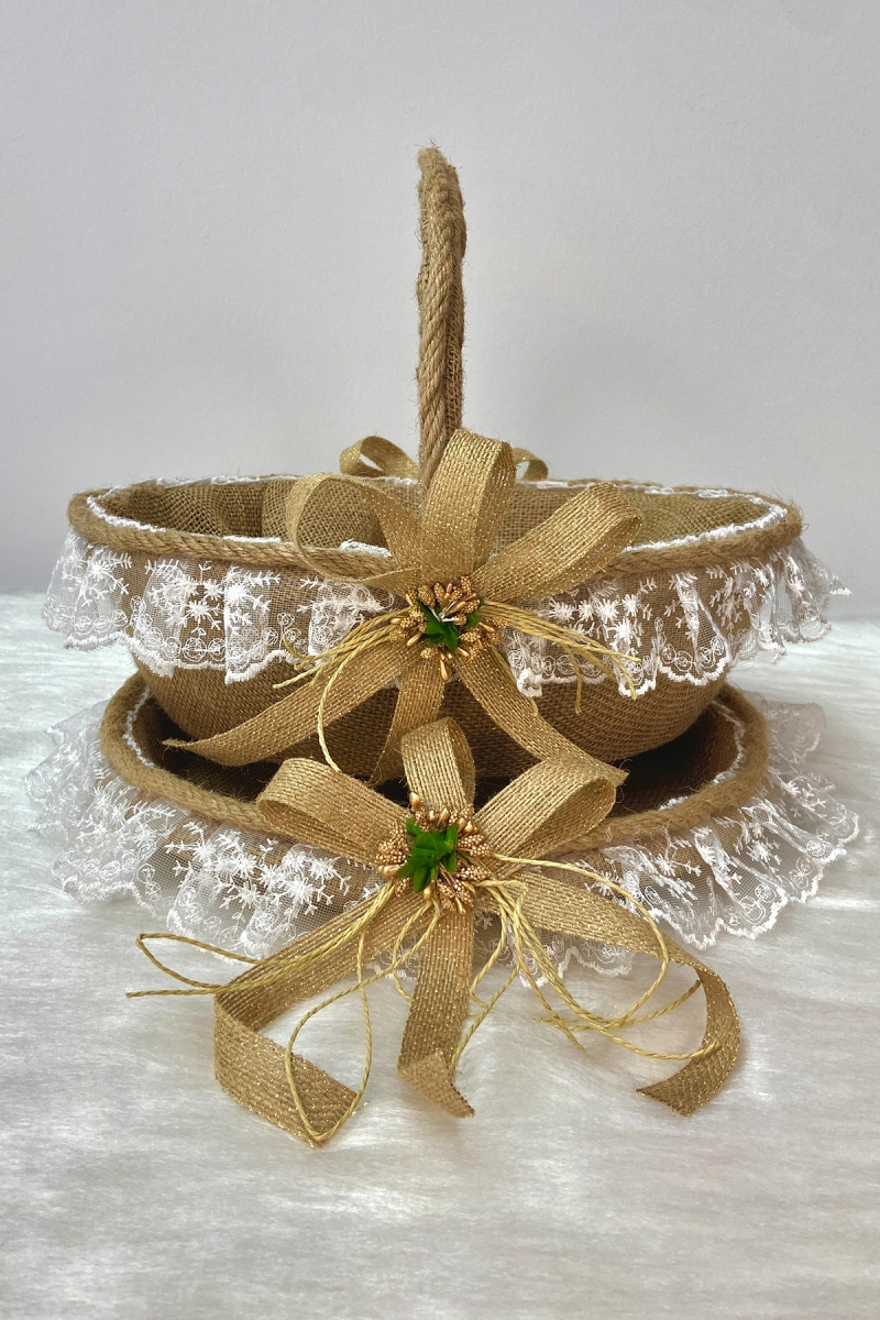 Jüt Kumaş Fistolu Model Kına Gecesi Tepsi Sepet Gelin Takımı, Nişan, Nikah, Düğün, Söz, Dekor