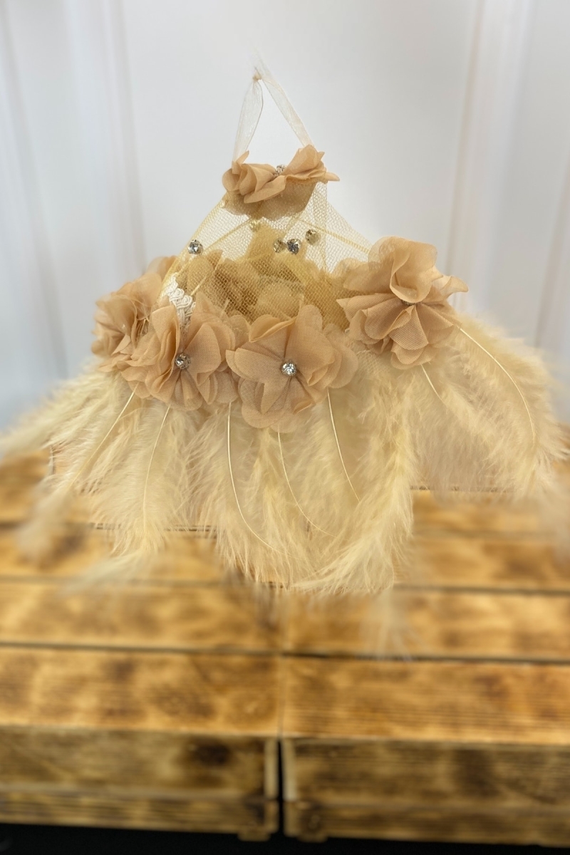 Kapuçino Gelin Damat El Mendili, Üç Boyutlu Çiçek Tüy Taş Süslemeli, Düğün Kına Arnavut Sünnet Söz