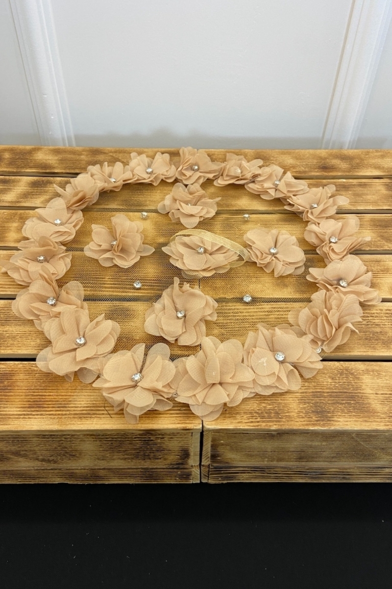 Kapuçino Gelin Damat Mendili, Üç Boyutlu Lazer Çiçek Parlak Taşlı, Düğün Kına Sünnet Söz Nişan Halay