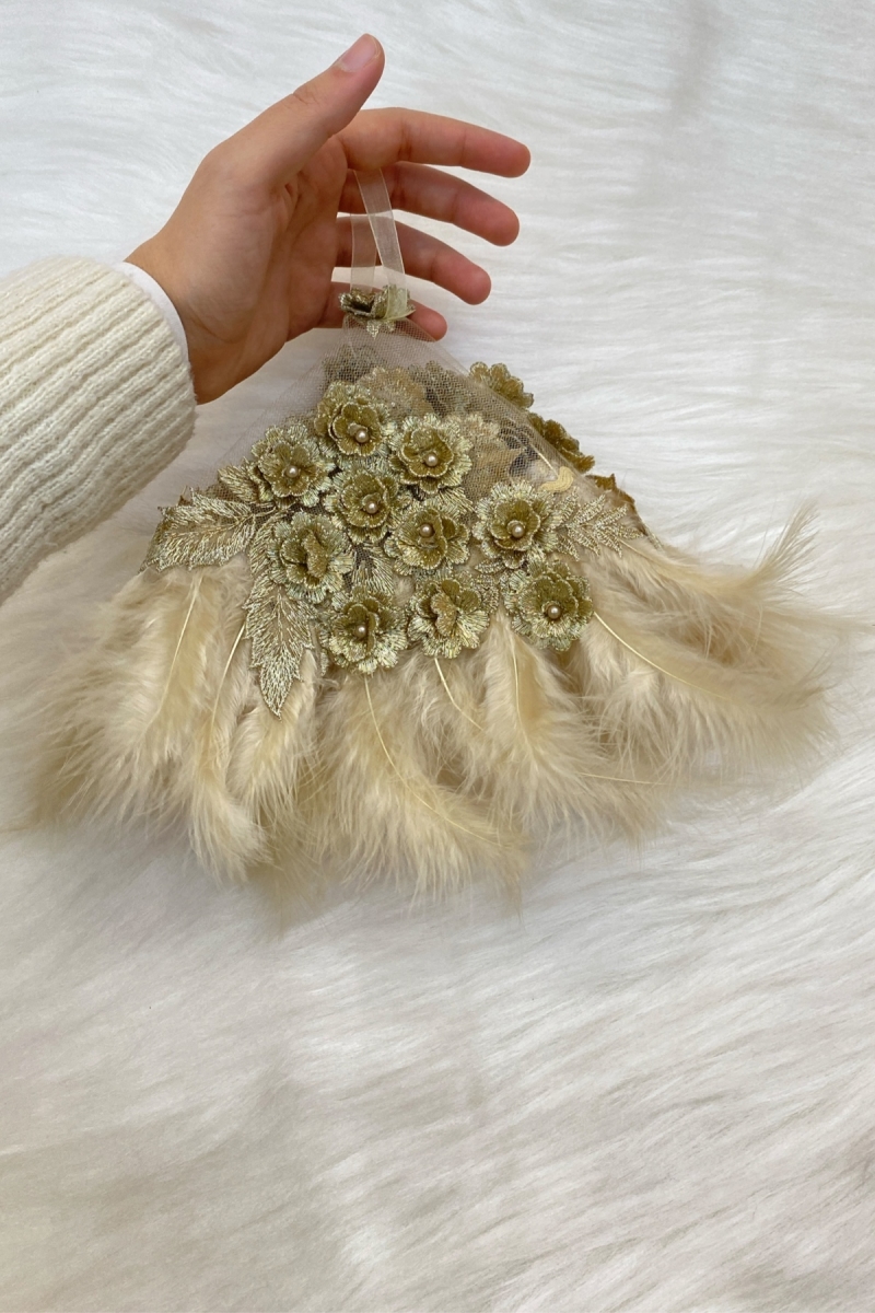 Kapuçino Gelin Mendili, Kat Kat Çiçekli Güpür İnci Tüylü Nişan Söz Kına Gecesi Sünnet Halay Mendili