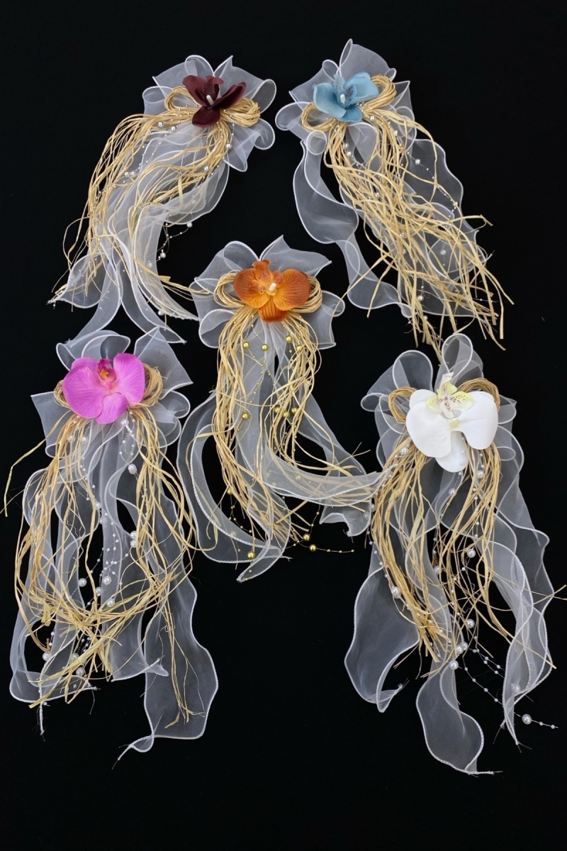 Karışık Renk Orkide Bohça Süsü, Gelin Damat Çeyiz Düğün Nikah Nişan Konvoy Sünnet Kına Süsü 5 Adet