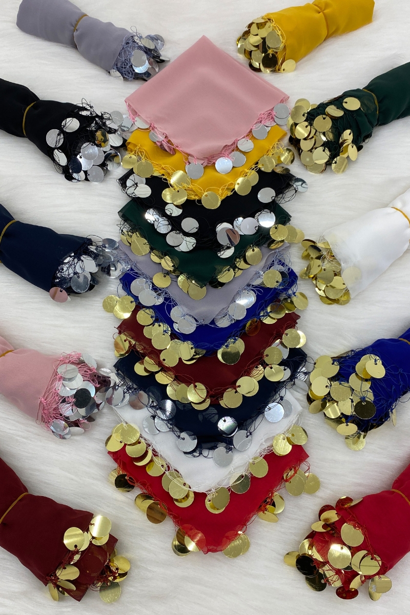 Karışık Renk Şifon Halay Mendili 5 Adet, Gelin Damat Düğün Kına Sünnet Nişan Bride