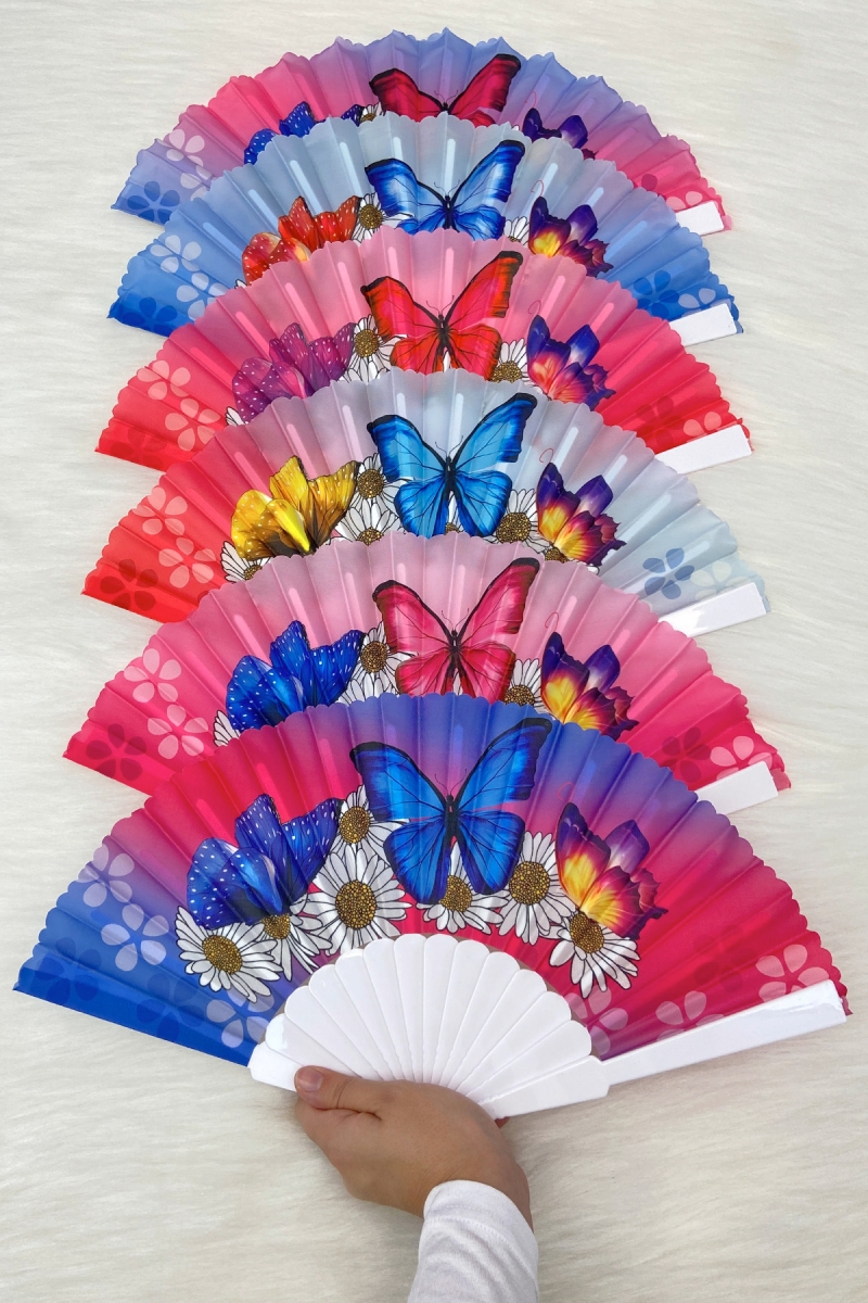 Kelebek Desenli Karışık Renk Gelin Nedime Yelpazesi, Bride Bekarlığa Veda Partisi Kına Hediye 1 Adet