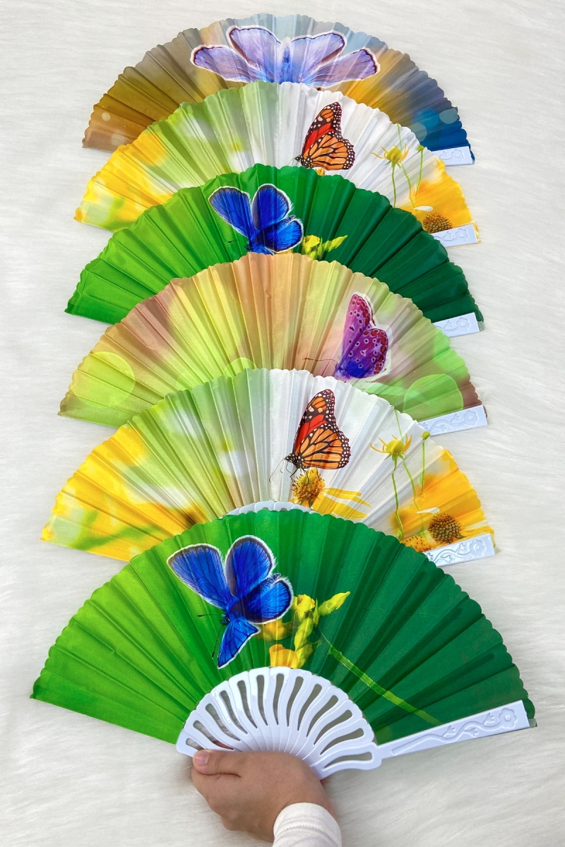 Kelebek Desenli Karışık Renk Gelin Nedime Yelpazesi, Bride Bekarlığa Veda Partisi Kına Hediye 6 Adet