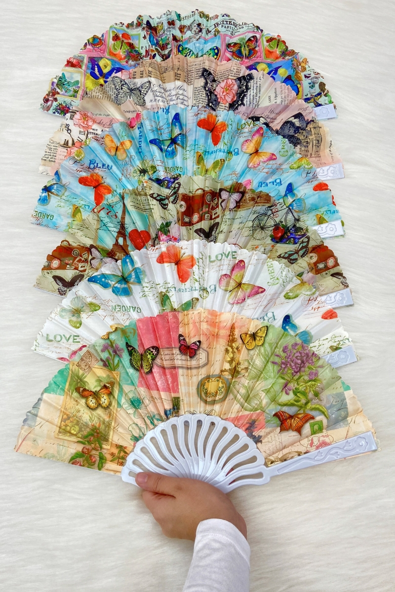 Kelebek Desenli Karışık Renk Gelin Nedime Yelpazesi, Bride Bekarlığa Veda Partisi Kına Hediye 6 Adet