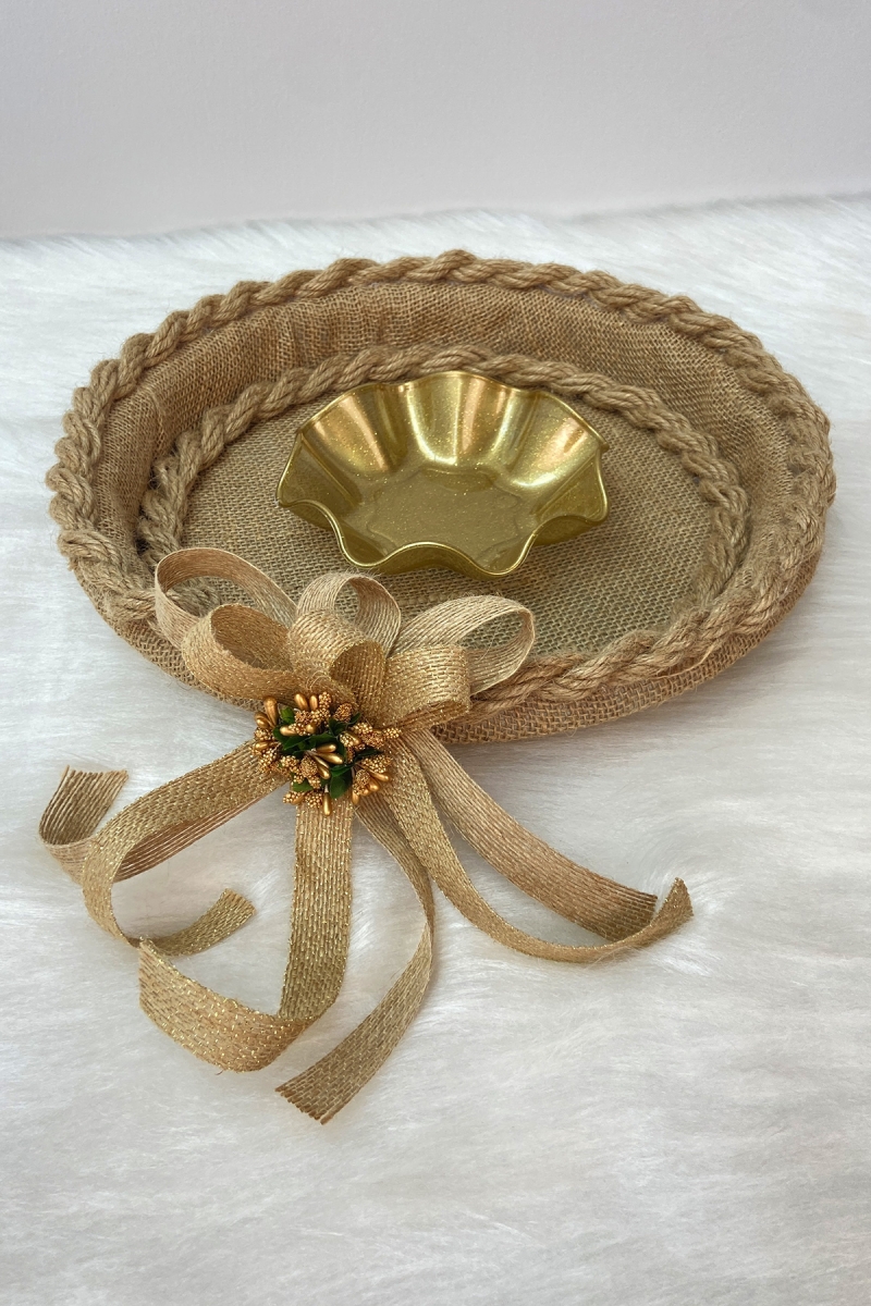 Kına Gecesi Tepsisi, Söz Nişan Nikah Düğün Bride Bekarlığa Veda Hediyelik Dekoratif Hasır Örgü Jüt