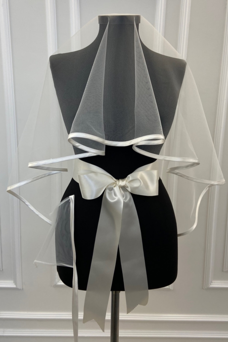 Kırık Beyaz Biyeli Gelin Duvak Seti